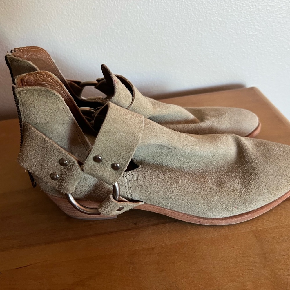 Frye Cream Suede Heeled Boots